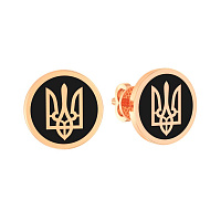 Золоті сережки-пусети Тризуб-Герб України з емаллю (арт. 111203еч)