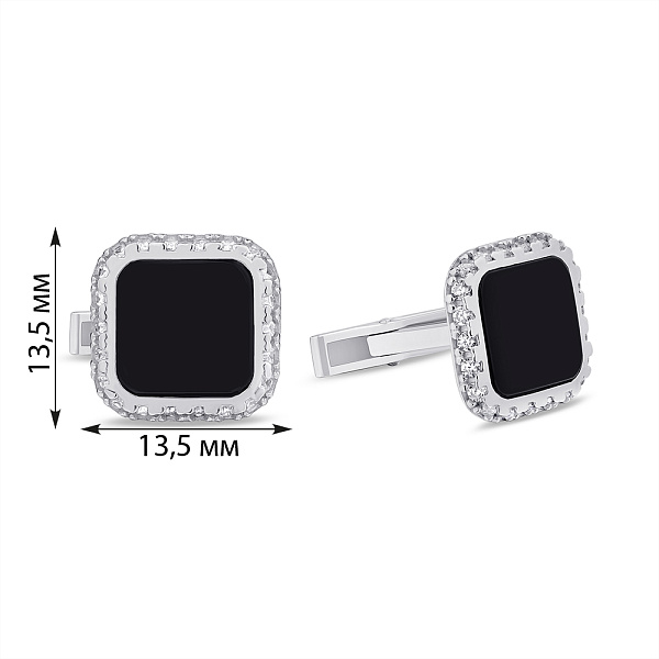 Серебряные запонки с ониксом (арт. 7515/А152озю) – изображение 2