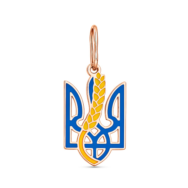 Подвес из красного золота Трезубец-Герб Украины с синей и желтой эмалью (арт. 440582е) – изображение 1