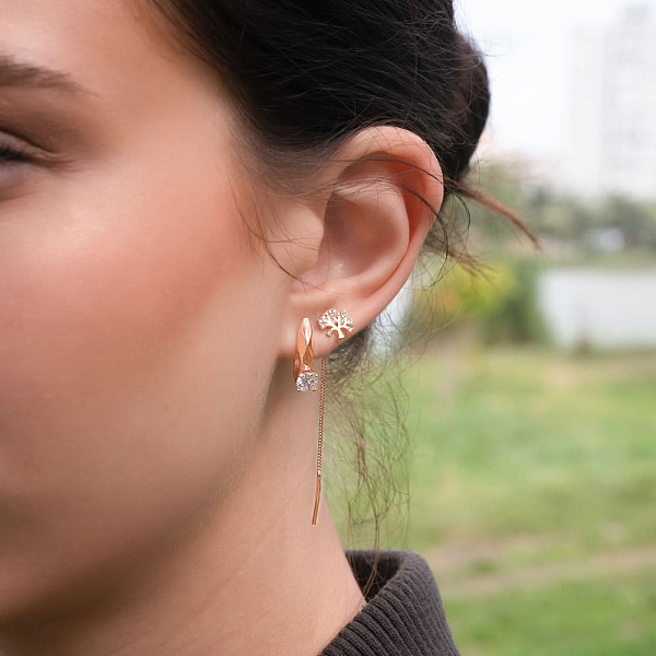 Сережки з червоного золота з фіанітами (арт. 109860) – зображення 2