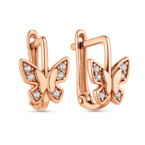 Серьги из красного золота Бабочки с фианитами (арт. 110909) – изображение 1
