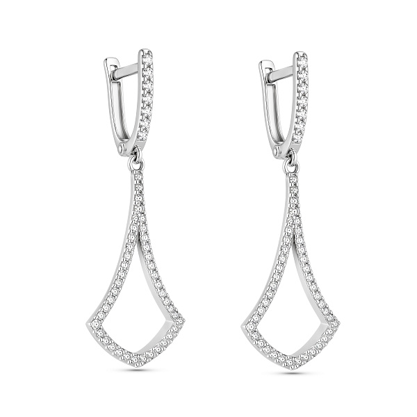 Сережки-подвески из белого золота с фианитами (арт. 110239б) – изображение 1