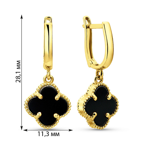 Серьги-подвески из желтого золота с ониксом (арт. 105693/10жо) – изображение 2