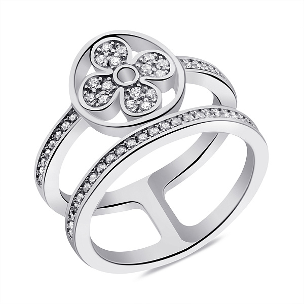 Серебряное двойное кольцо с фианитами (арт. 7501/6446) – изображение 1