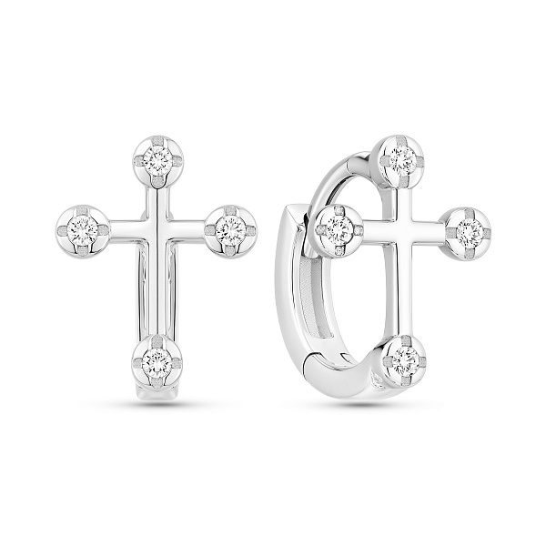 Серебряные серьги-кольца крест с фианитами (арт. 7502/10162) – изображение 1