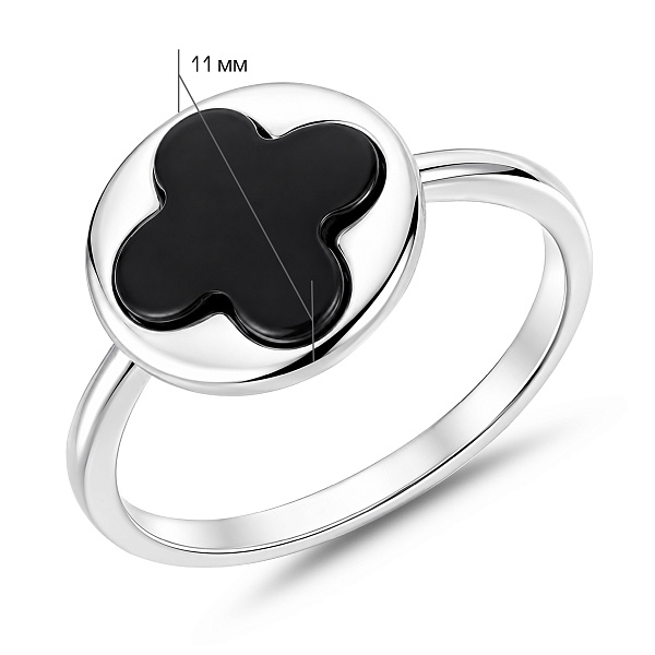 Серебряное кольцо клевер с ониксом (арт. 7501/8880о) – изображение 2
