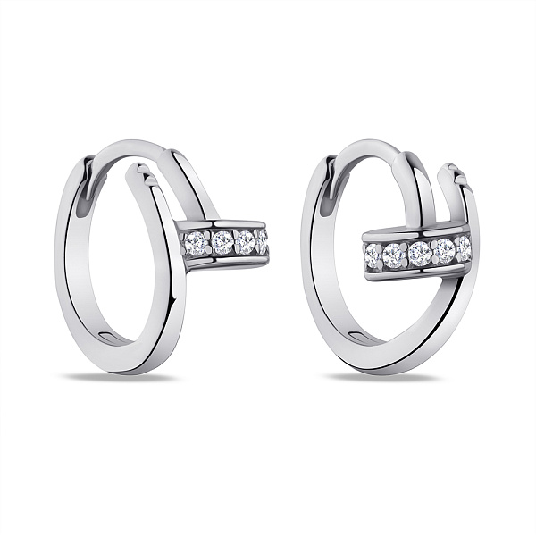 Серьги-кольца из серебра в форме гвоздя с фианитами (арт. 7502/4704/10) – изображение 1
