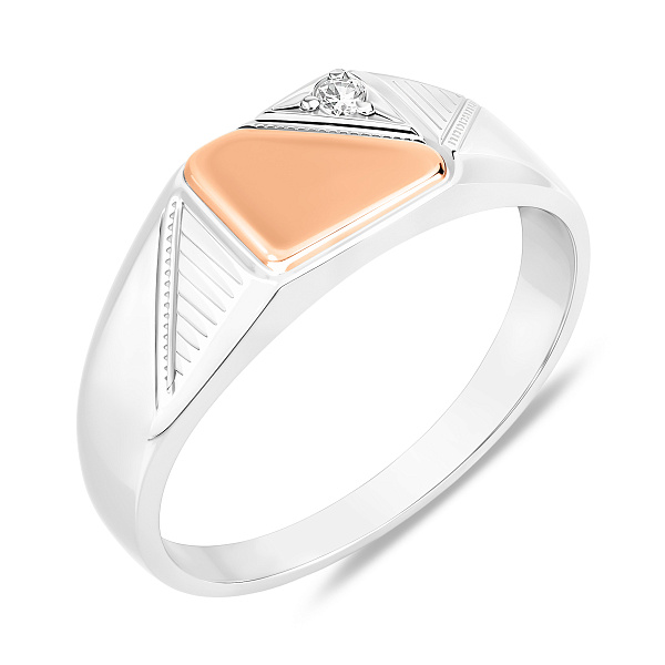 Серебряная печатка с золотой накладкой и фианитом (арт. 7206/2113820) – изображение 1