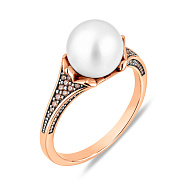 Фото Золотое кольцо с жемчугом и фианитами (арт. 151227прлбк)