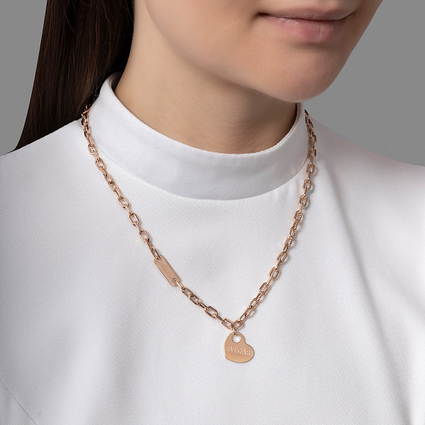 Золотое колье с фианитом и подвеской сердечко (арт. 353037) – изображение 2