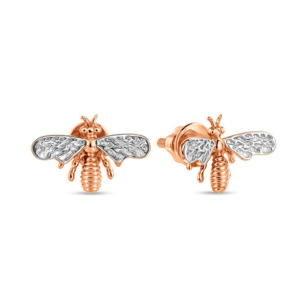 Серьги пусеты Пчела из красного золота (арт. 110570) – изображение 1