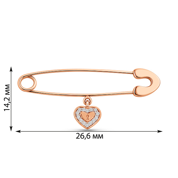 Золотая булавка Сердце с фианитами (арт. 360051) – изображение 2