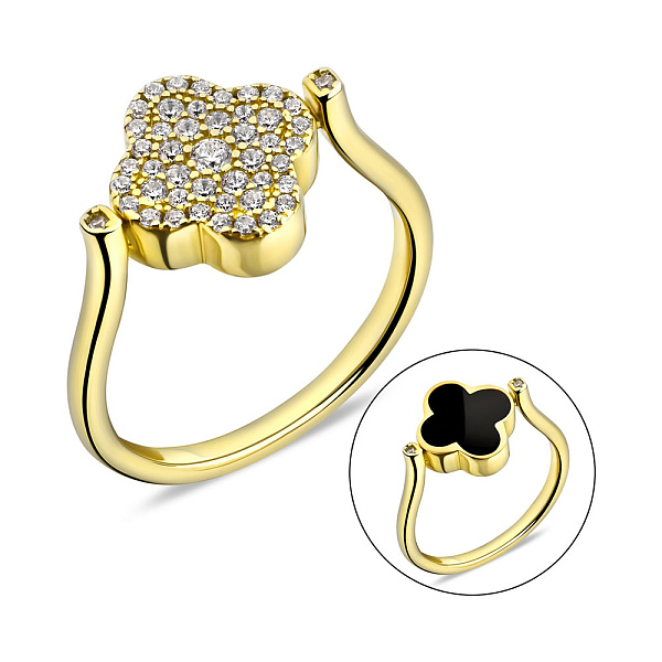 Серебряное кольцо с ониксом и фианитами (арт. 7501/6468жо) – изображение 1